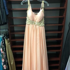 Pink maxi formal gown with pearls